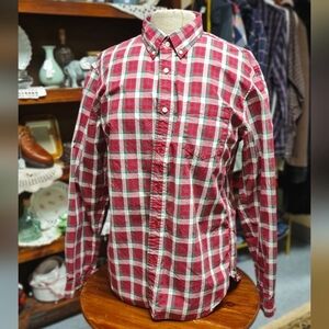 Men's Lands End Canvas Red Plaid Button Down Long Sleeve